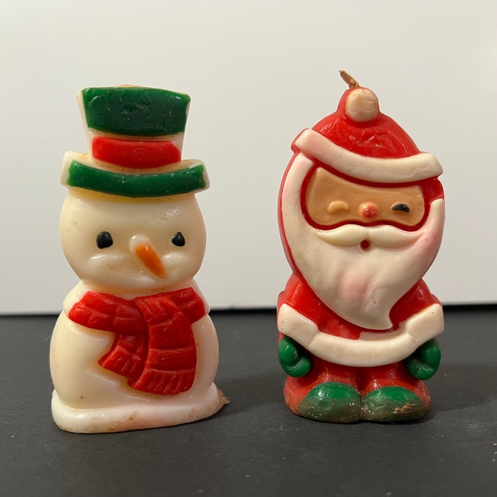Vintage Christmas‎ Santa and Snowman Wax Candles Set Unlit Retro Holiday Decor